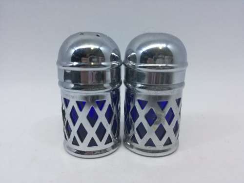 Blue glass lined salt and pepper