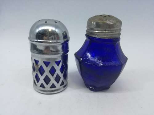 Blue glass salt pot and blue glass lined salt pot
