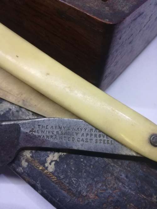 Antique cut throat razor set  The army & navy razors Universally approved warranted cast steel blade
