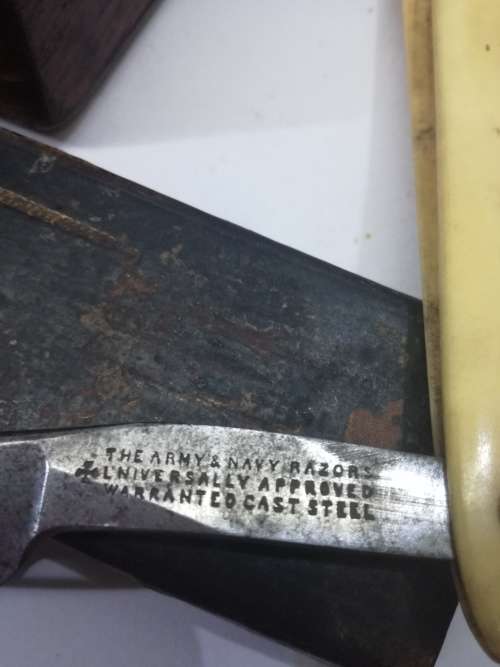 Antique cut throat razor set  The army & navy razors Universally approved warranted cast steel blade