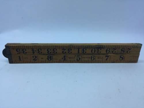 Vintage  Folding Wooden Measuring Stick Wood and Brass made in Holland
