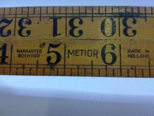 Vintage  Folding Wooden Measuring Stick Wood and Brass made in Holland