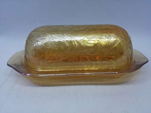 Vintage orange depression glass butter dish