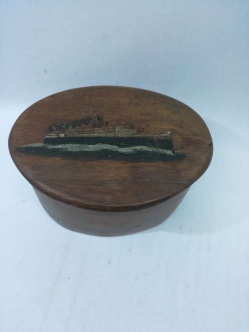 Oval wooden box - gift to ladies on cruise-liner - OLD