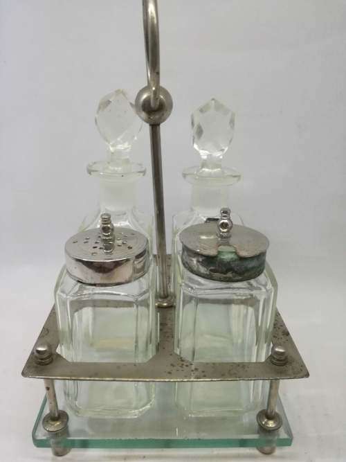Old world glass Condiment set - so pretty!