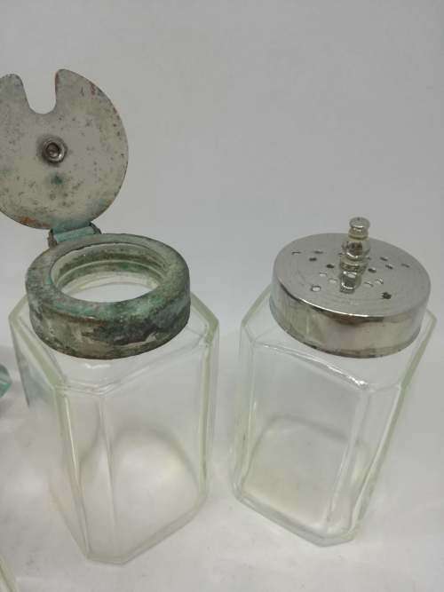Old world glass Condiment set - so pretty!