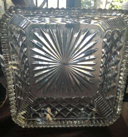 Stunning heavy square glass bowl