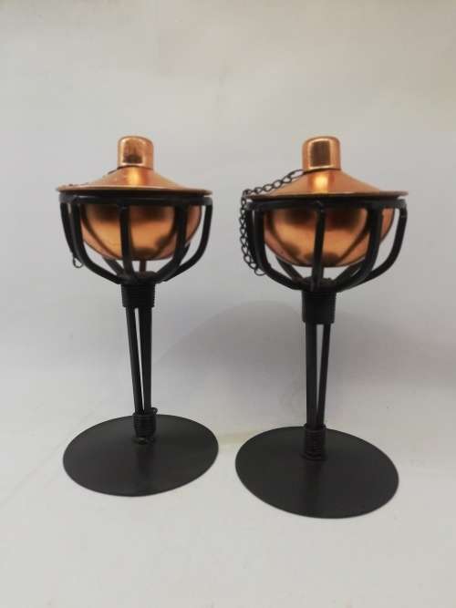 Pretty copper table oil lamps