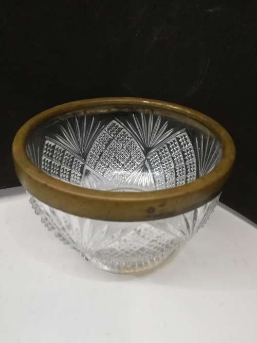 Lovely Glass bowl with metal rim