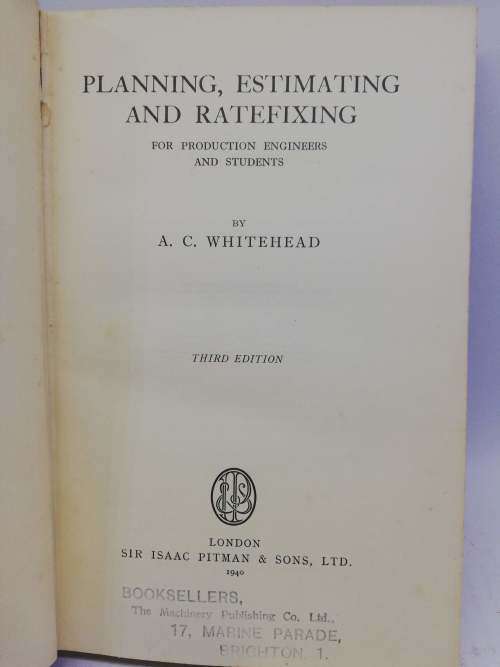 Vintage Planning estimating and ratefixing A C Whitehead