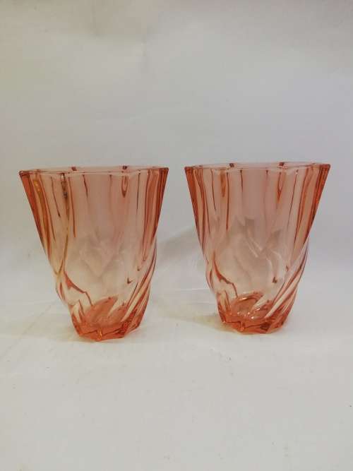 Pair Vintage Luminarc France Swirl Pink Vases
