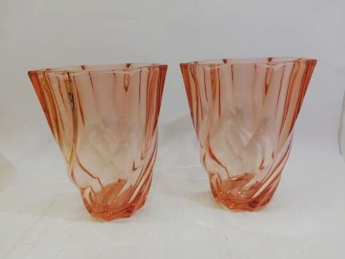 Pair Vintage Luminarc France Swirl Pink Vases