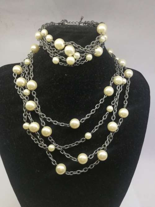 `Pearls`  on chain necklace and bracelet set
