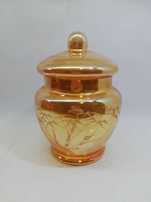 Pretty glass counter top bottle - orange lustre
