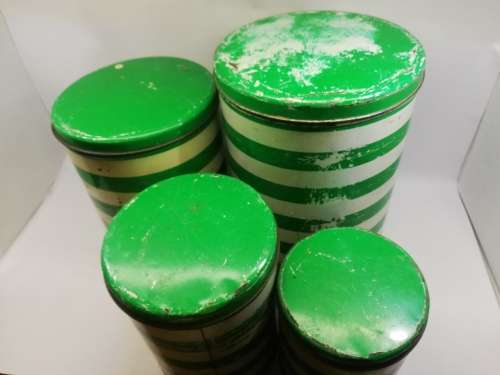 Green and white stripe Set Goodhope ware tins! LOOK! What a find!