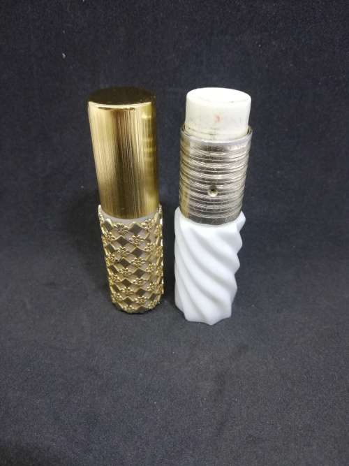 Stratton milk glass perfume bottle plus one unmarked