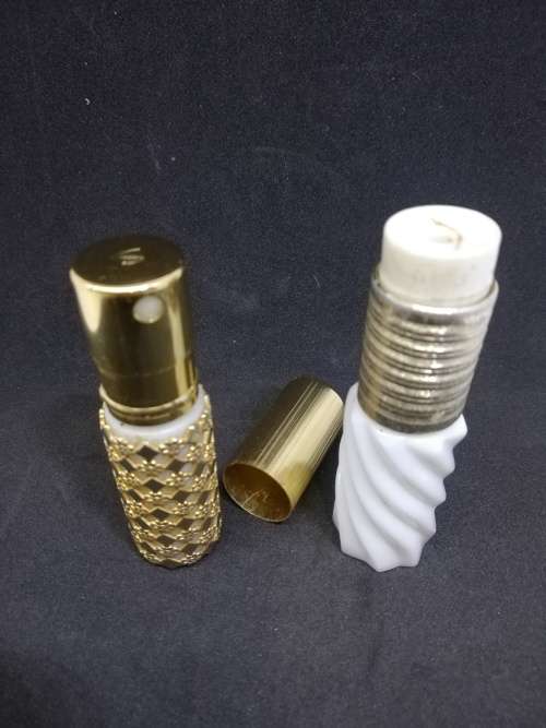 Stratton milk glass perfume bottle plus one unmarked