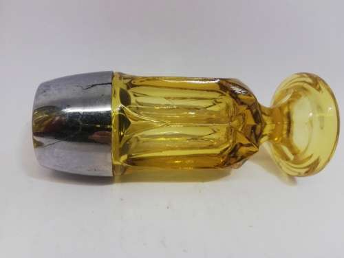 Retro Salt & Pepper Shakers. Vintage Amber Glass. One top damaged