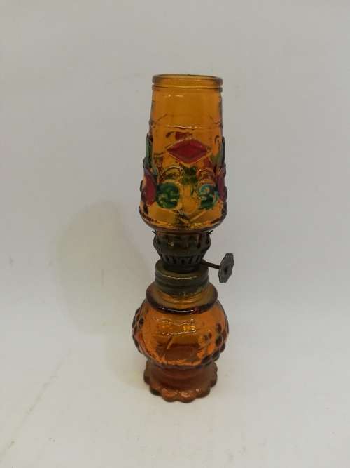 Vintage Multi Color Stained Glass Style Oil Lamps Made in Hong Kong
