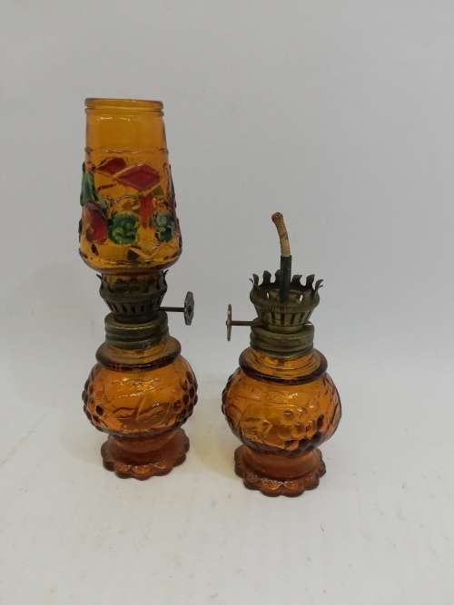 Vintage Multi Color Stained Glass Style Oil Lamps Made in Hong Kong