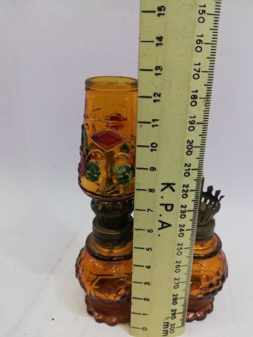 Vintage Multi Color Stained Glass Style Oil Lamps Made in Hong Kong