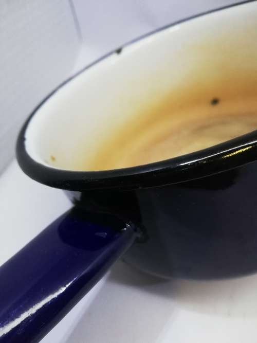 Vintage blue Polish enamel pot - no lid but usable or for décor