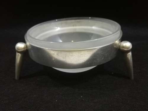 Frosted glass and metal bowl