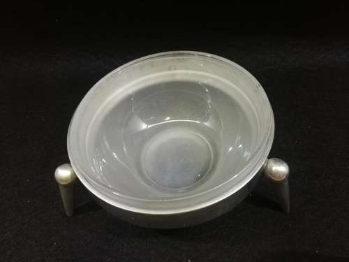 Frosted glass and metal bowl