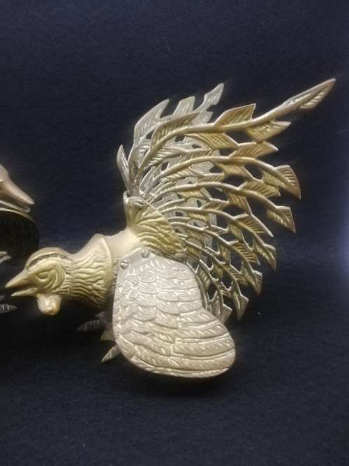 Vintage Pair set of Brass Fighting Roosters