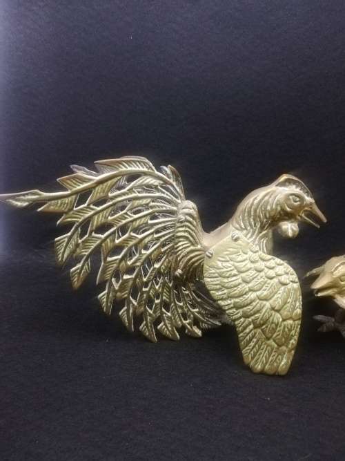 Vintage Pair set of Brass Fighting Roosters