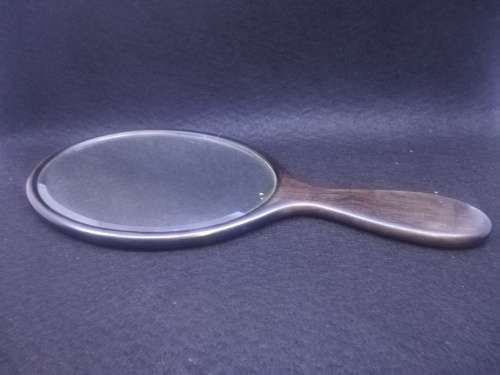 Large wooden hand mirror - beveled