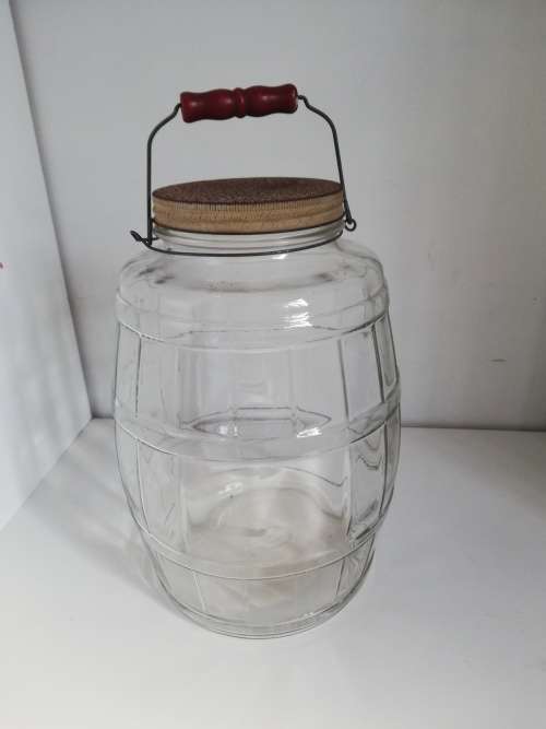 Big Glass Barrel Jar with metal Lid