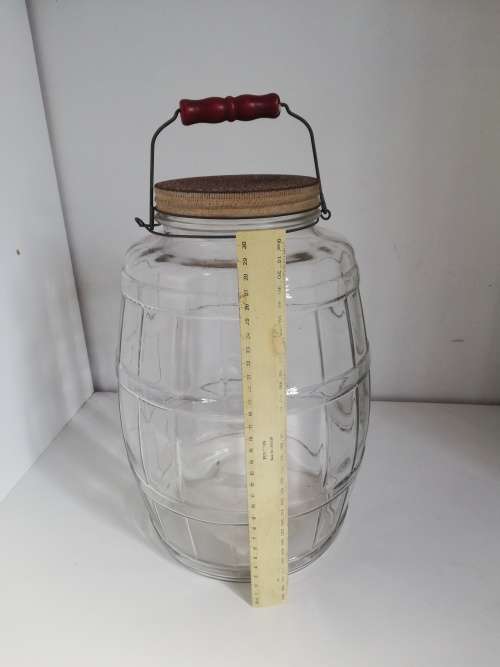 Big Glass Barrel Jar with metal Lid