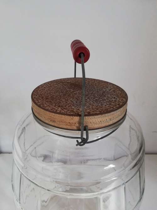 Big Glass Barrel Jar with metal Lid