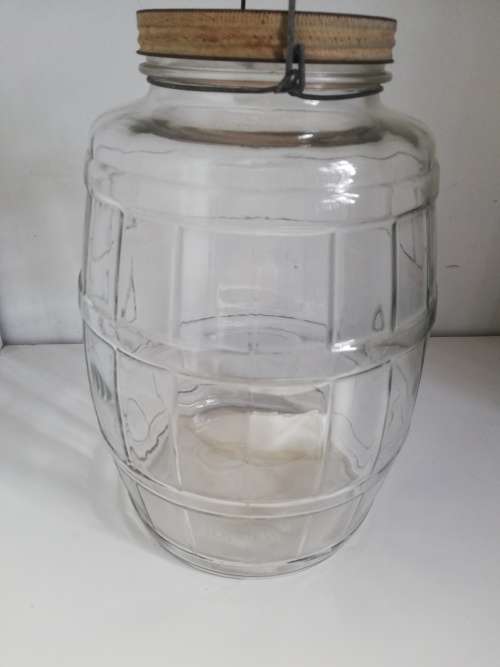 Big Glass Barrel Jar with metal Lid