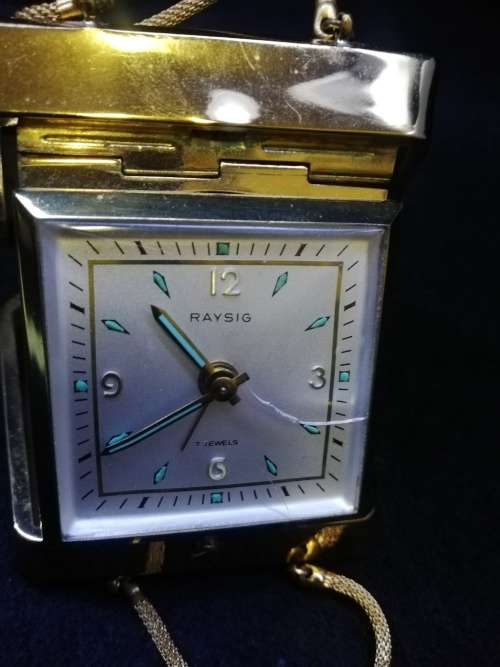 Raysig 7 jewels handbag travel clock - crack in glass - Not tested