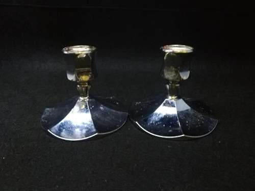 2 Metal Chrome Silver Colored  Irvinware Candlestick Candle Holders