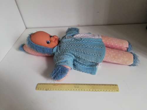 Vintage Pointy-Headed Soft Body Doll With Kewpie-Style Plastic Face