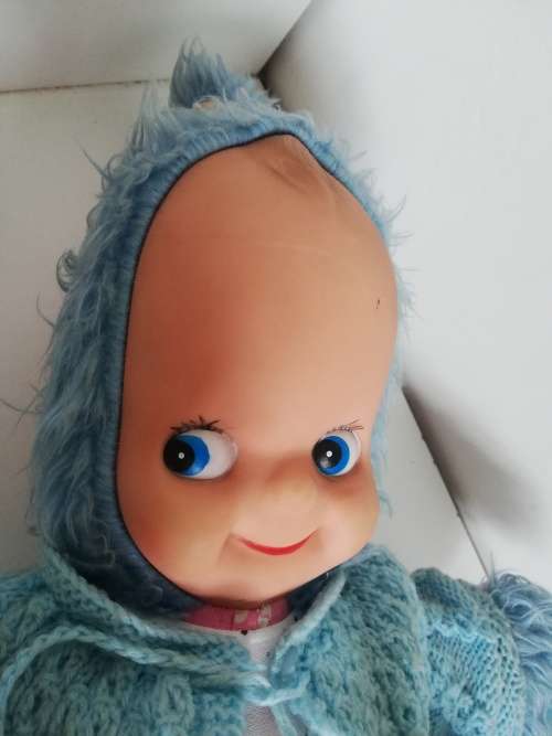Vintage Pointy-Headed Soft Body Doll With Kewpie-Style Plastic Face