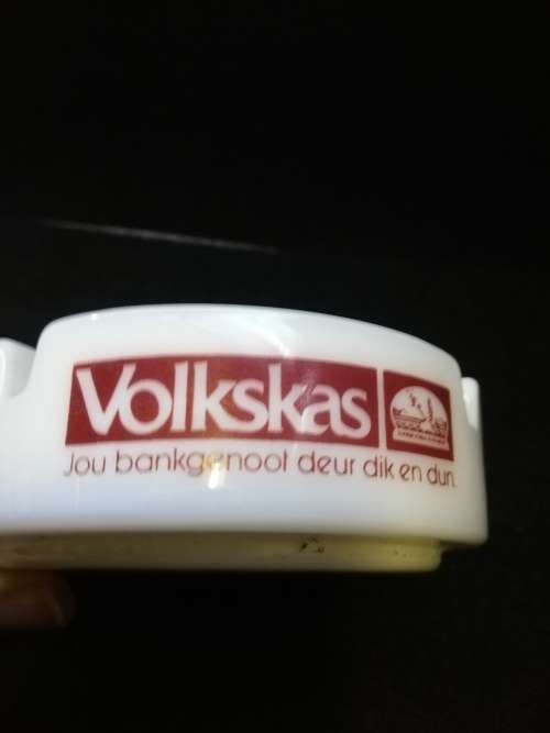 Volkskas bank ashtray - milk glass