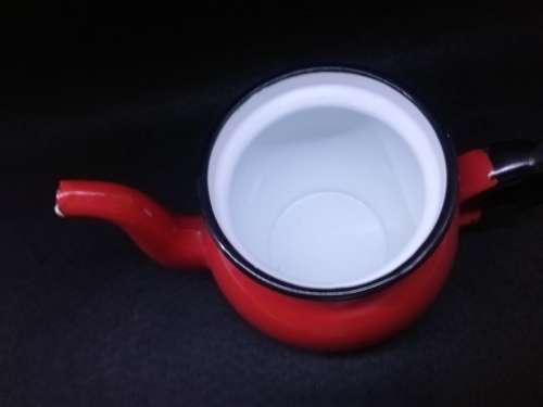 Red enamel round tea pot - made in Poland