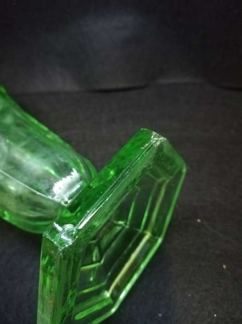 Art Deco green Uranium glass vase Chevron design