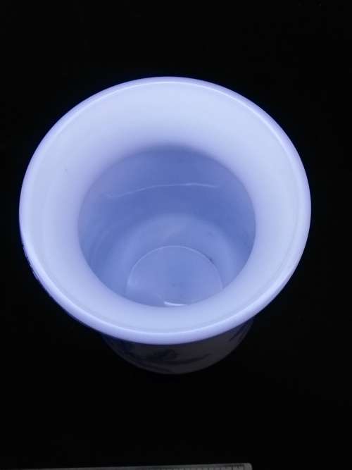 Blue on milk glass vase
