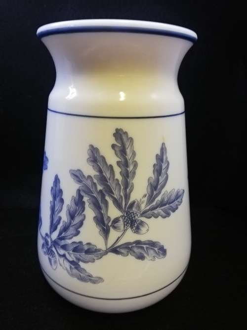 Blue on milk glass vase