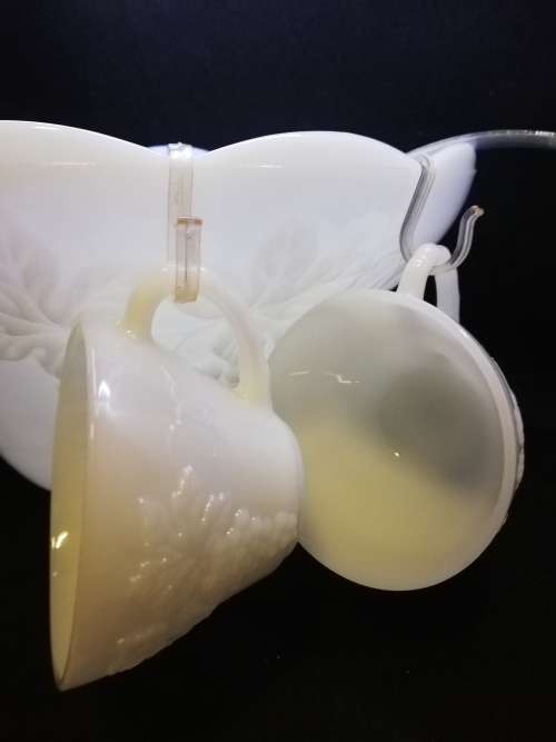 Milk glass punch bowl with 11 cups!