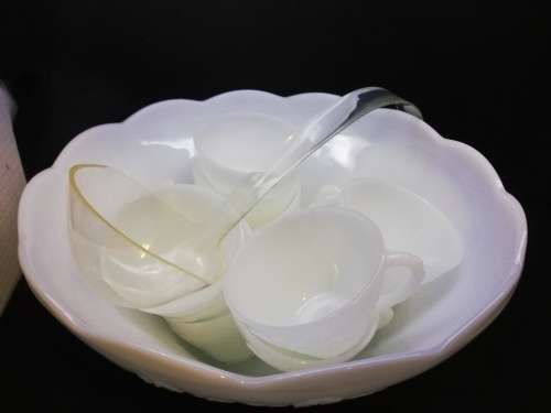 Milk glass punch bowl with 11 cups!