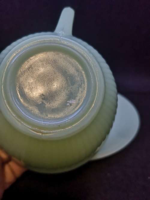 Green milk glass cup and saucer  unmarked Jadeite?