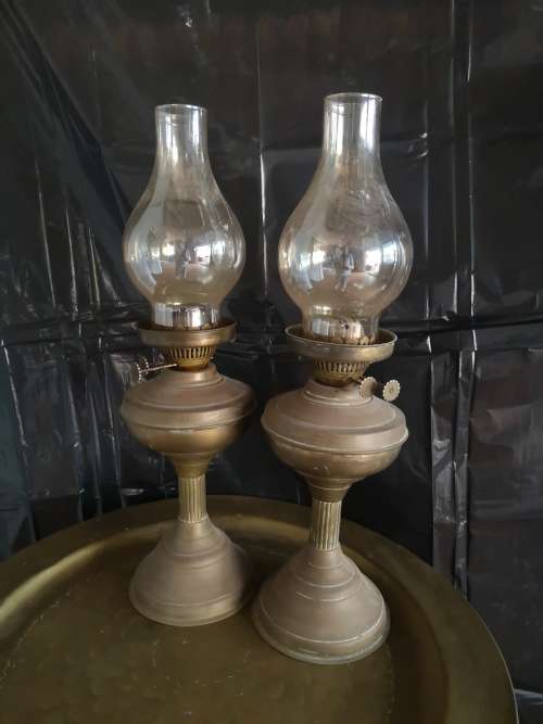 Pair oil lamps - brass