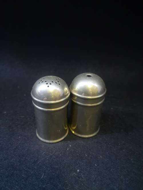 Plated salt and pepper with blue glass liners