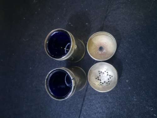 Plated salt and pepper with blue glass liners